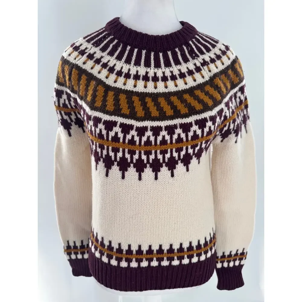 Tory Burch Fair Isle Wool Sweater XS Nordic Ski Pullover Preppy Quiet Luxury